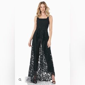 Kay Unger Walkthrough Jumpsuit Black Lace 4 Romper Maxi Long Embroidered